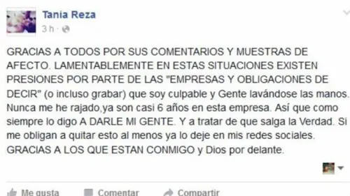 Tania Reza publicó su versión en Facebook.