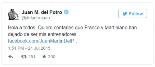 El tuit de Del Potro.