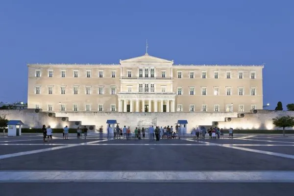 Parliament building and Sindagma Square at dusk