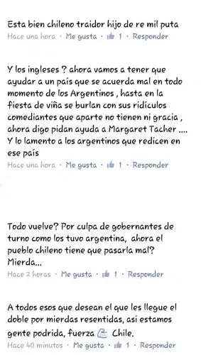 Comentarios vía redes sociales en la publicación de la del temporal de Chile en un medio local.