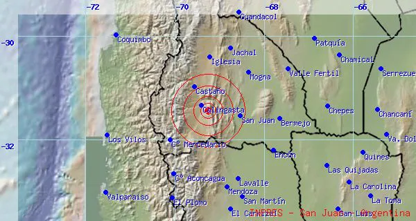 Se produjo a las 7.44 hs. Epicentro: a 69 km. al suroeste de Talacasto. Magnitud: 2,8° a una profundidad de 108 km.