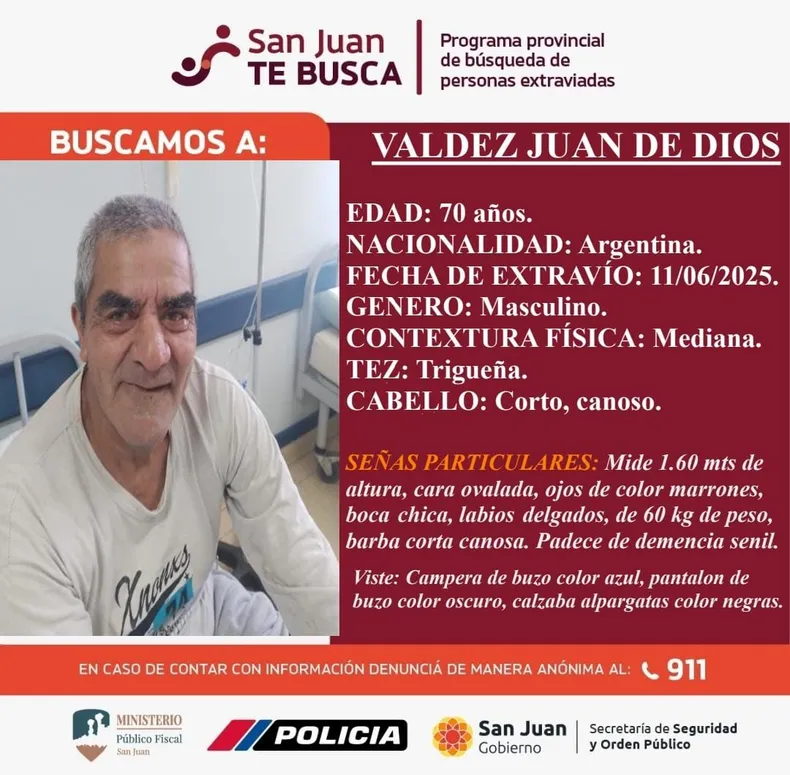 El anciano sanjuanino con demencia senil sigue sin aparecer: fuerte  operativo en Albardón