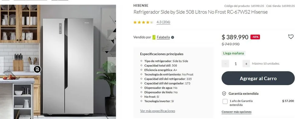 precio heladera falabella