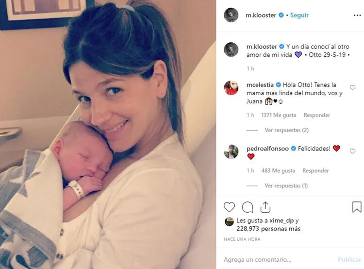 La publicación con la que Kloosterboer anunció el nacimiento de su segundo hijo (Foto: Instagram)