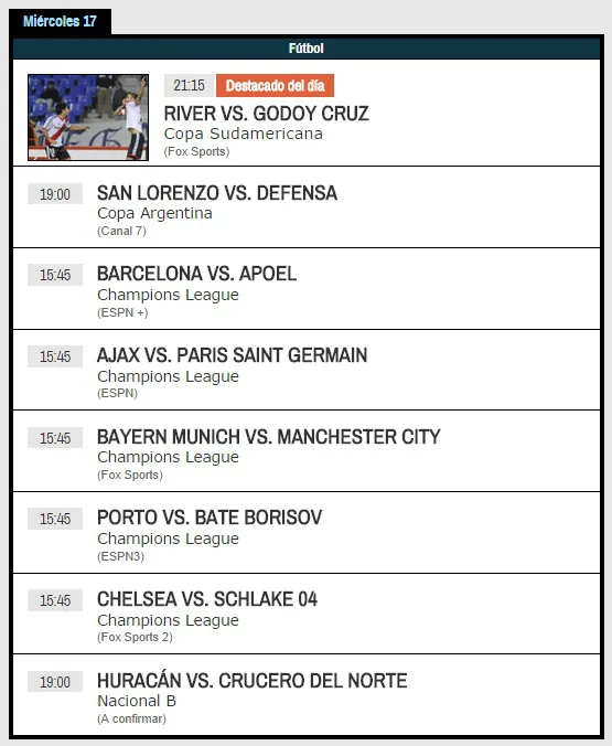 Horarios de TV 